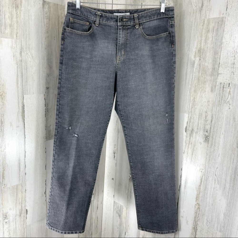 Chico’s Platinum Denim Women's Gray Distressed Straight Leg High Rise Sz 2 (12)